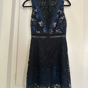 Self-Portrait Black and Blue Floral Lace Mini Dress